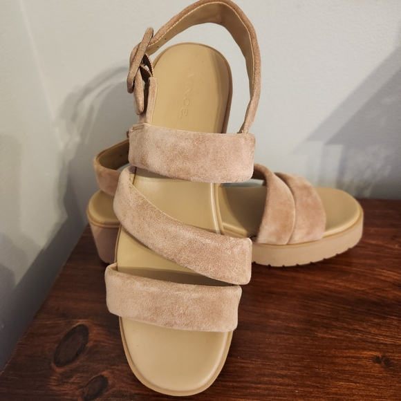 New Vince Skylar Womens Leather Slingback Wedge Sandals Size 7, E.U. 37 - Picture 4 of 16